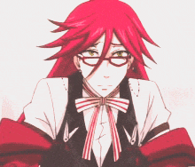 a man with red hair and glasses is wearing a bow tie and vest