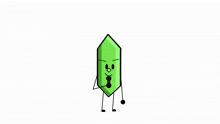 a green object with arms and legs is holding a microphone and talking into it .