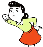 a black and white cartoon of a woman in a red skirt making a face .