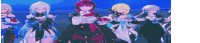 a group of anime characters are standing next to each other in a row .
