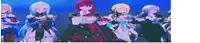 a group of anime characters are standing next to each other in a row .
