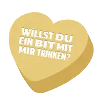 a heart shaped sticker that says willst du ein bit mit mir trinken