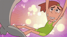 a cartoon of a girl with braces and a shark