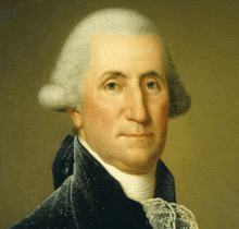 a portrait of george washington wearing a blue velvet jacket