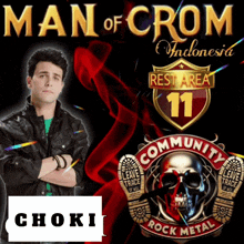 a poster for man of crom indonesia rest area 11 community rock metal