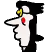 a cartoon of a man with a large nose and glasses .