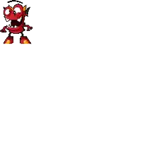 a pixel art of a red cartoon character with a big smile on his face