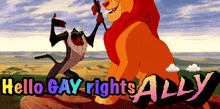a poster for the lion king says hello gay rightsally