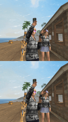 a man taking a picture of a woman in a game