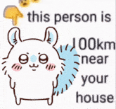 a drawing of a hamster with a heart and the words this person 41 km near your home