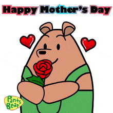 a cartoon of a bear holding a rose with the words happy mother 's day