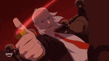 a man in a suit and tie is holding something in his hand and the word prime is visible in the corner