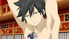 a shirtless anime character with a cross necklace