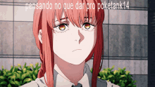 a picture of a girl with the words pensando no que dar pro poketank14 below her