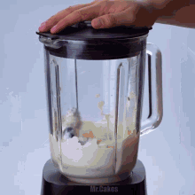 a blender with the word mr.cakes on the side