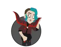 a cartoon drawing of a man with blue hair and the word selber below him