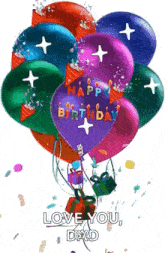 a bunch of balloons with the words `` happy birthday '' written on them .