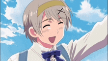 a cartoon character with an x on his head is smiling