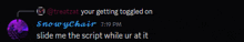 a screenshot of a text conversation between treatzat and snowychair