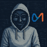 a pixel art of a man wearing a hoodie with a mask on