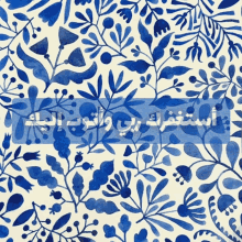 a blue and white floral pattern with arabic writing below it