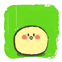a cartoon drawing of a yellow circle with a face and a green background