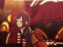 a girl in a kimono is standing in a dark room