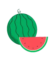 a watermelon with a slice of watermelon next to it