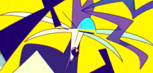 a cartoon character is flying through the air on a yellow background