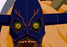 a cartoon drawing of a monster with a blue mask on