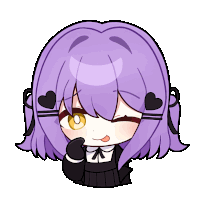 a cartoon character with purple hair and yellow eyes