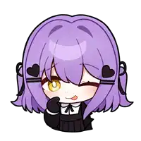 a cartoon character with purple hair and yellow eyes