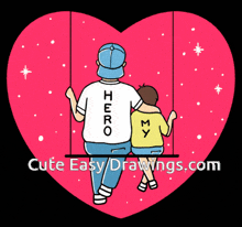 a cartoon of a father and son sitting on a swing with the words hero on the back