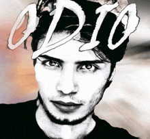 a black and white photo of a man with the word odio above him