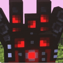 a cartoon drawing of a building with red lights on it