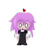 a cartoon character with pink hair and a red heart on her head
