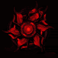 a painting of red flames on a dark background