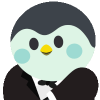 a penguin in a tuxedo with a yellow beak