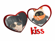 a picture of a girl and a stuffed animal with the word kiss below it