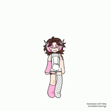 a cartoon of a girl in a white outfit with pink socks and headphones .