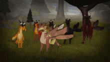 a group of dragons standing in a field with the words " in clearsight we trust " below them
