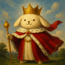 a painting of a rabbit wearing a crown and holding a cane