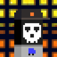 a pixel art of a skull in a hat