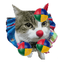 a pixelated image of a cat wearing a clown nose