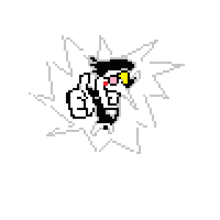 a pixel art drawing of a cartoon character holding a gun and pointing at something .