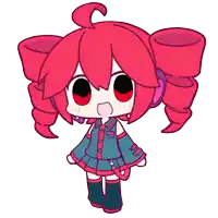 a cartoon drawing of a girl with red hair and red eyes