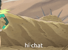 a cartoon character is falling down a hill with the words hi chat written below him