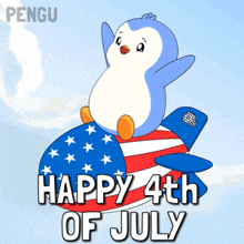 a happy 4th of july greeting card with a penguin