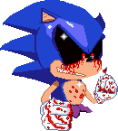 a pixel art of a sonic the hedgehog with blood on his hands and a bloody bow tie .