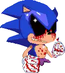 a pixel art of a sonic the hedgehog with blood on his hands and a bloody bow tie .